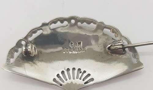 Vintage Sterling Silver Siam Fan Brooch weight 5.5g as per photo