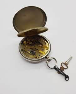 Cylinder key-wound pocket watch, 1890`s sterling silver case - as per photo