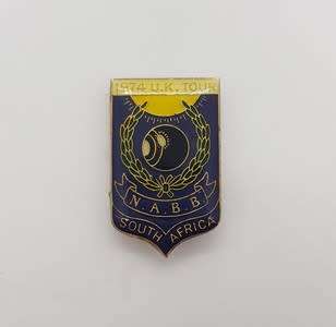 Lot of 3 bowling pins and badges as per scan