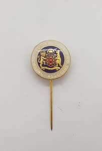 Lot of 3 bowling pins and badges as per scan