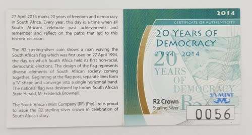 2014 RSA silver proof R2 - 20 years of democracy no 0056