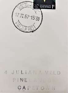 RSA Paquebot 1967 FDC - Posted at sea off Bouvet Oya - as per photo
