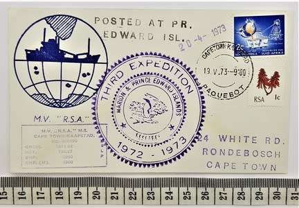 RSA 1973 Paquebot FDC - Posted at Prince Edward Island, Third Expedition 1972 / 973 - as per photo