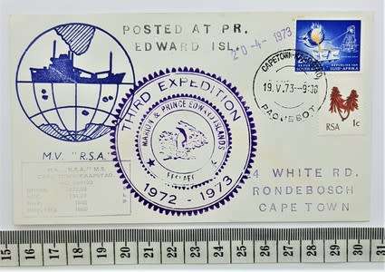 RSA 1973 Paquebot FDC - Posted at Prince Edward Island, Third Expedition 1972 / 973 - as per photo