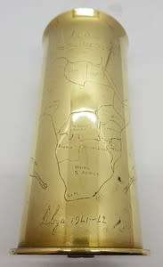 WWII Canon shell trench art - engraved Africa Continent by Sodie To Made 11 June 1942 - as per photo