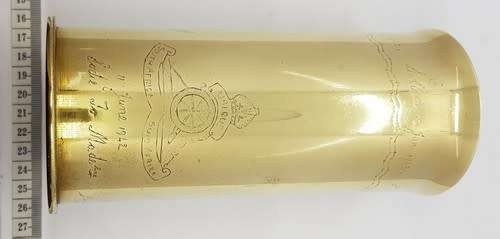 WWII Canon shell trench art - engraved Africa Continent by Sodie To Made 11 June 1942 - as per photo