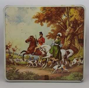 Large tin with hunting scene - as per photo