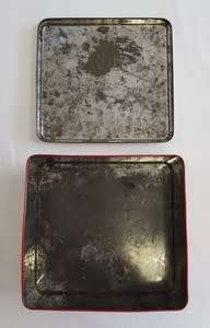 Large tin with hunting scene - as per photo
