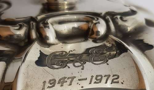 Vintage Silver Plated Candleholder with Inscription CandE 1947-1972 as per photo