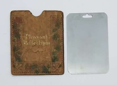 Pleasant Reflections stainless steel mirror in leather bag - as per photo