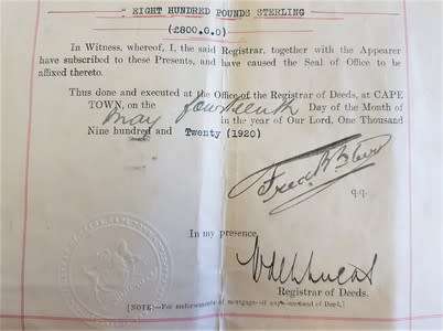 Deed of Transfer in favor of William Gibson Robb -1920 Woodstock - as per photo