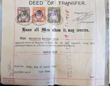 Deed of Transfer in favor of William Gibson Robb -1920 Woodstock - as per photo
