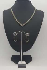 Vintage Silver necklace and earring set with white stones 24 cm - as per photo