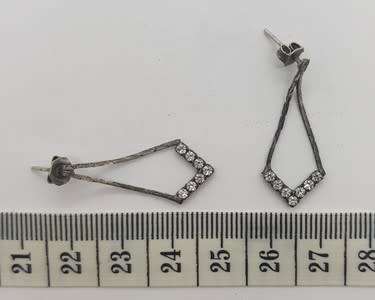 Vintage Silver necklace and earring set with white stones 24 cm - as per photo
