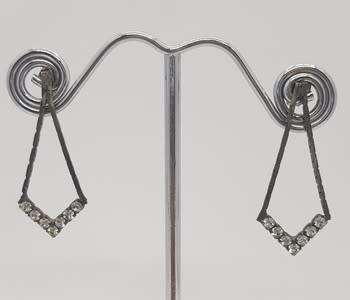 Vintage Silver necklace and earring set with white stones 24 cm - as per photo