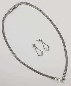 Vintage Silver necklace and earring set with white stones 24 cm - as per photo