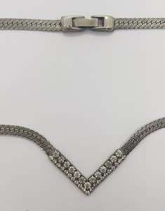 Vintage Silver necklace and earring set with white stones 24 cm - as per photo