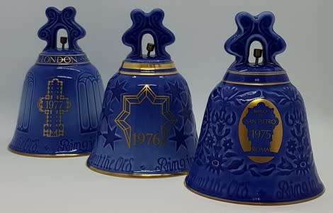 Set of 3 Bing and Grondahl , Copenhagen Porcelain Bells in original casings - as per photo