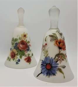 Pair of glass flower pattern bells made in Italy as per photo
