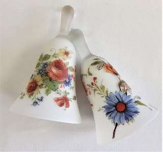 Pair of glass flower pattern bells made in Italy as per photo