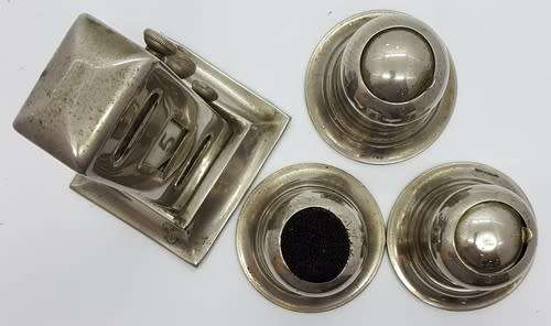 Vintage Ink Well set - 2 x Dipping pots, 1 Brush and desk calendar - as per photo