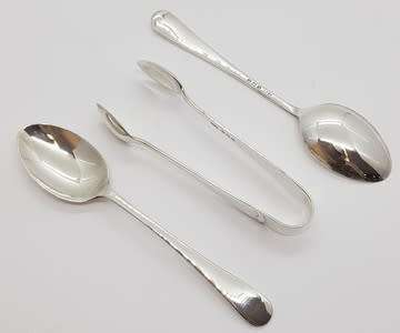 Set of 6 Hallmark Silver spoons and sugar tong in box - as per photo