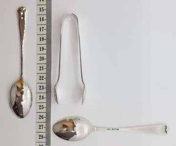 Set of 6 Hallmark Silver spoons and sugar tong in box - as per photo