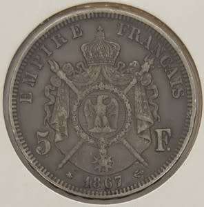 1868 French Silver 5 Franc, Emperor Napoleon III coin as per scan