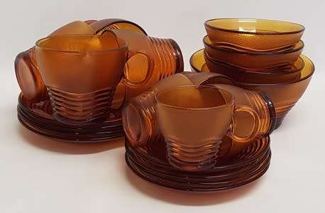 21 piece Duralex tea cups, espresso cups and dessert bowls made in France as per photo