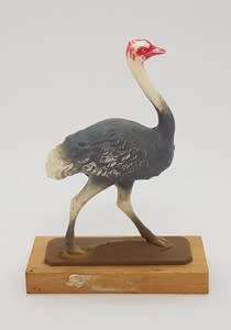1968 Plastic Ostrich figurine on wooden base- as per photo