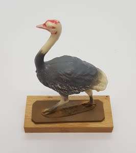 1968 Plastic Ostrich figurine on wooden base- as per photo