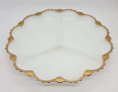 White Glass Sweets Server with Gold Rim as per photo