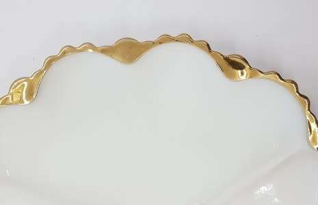 White Glass Sweets Server with Gold Rim as per photo