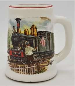 Miniature beer mug with locomotive picture height 4.5cm - as per photo