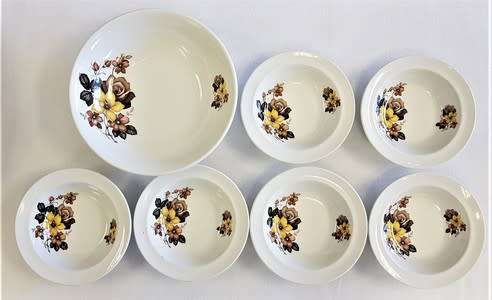 Royal Tudor Ware Ironstone pudding bowl set incl 1 large bowl and 6 dessert bowls as per photo