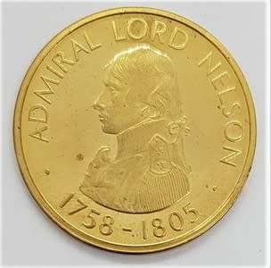 Gold plated Admiral Lord Nelson 1758-1805 medallion as per photo