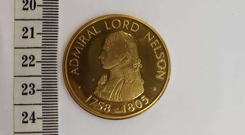 Gold plated Admiral Lord Nelson 1758-1805 medallion as per photo