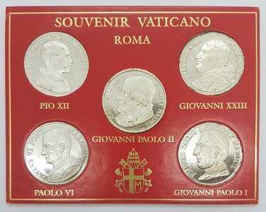 Souvenir Vaticano - Roma 2004 - 5 PC Coin Set in Plastic Folder - 5 POPES - as per photo