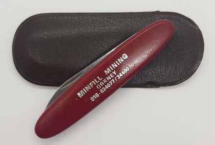 Victorinox pocket knife advertising for Minfill Mining Orkney - as per photo