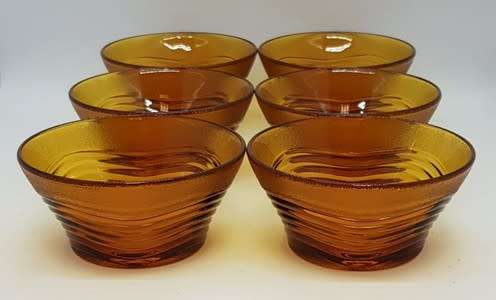 Lot of 6 amber Duralex pudding bowls made in France as per photo