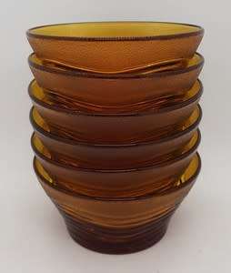 Lot of 6 amber Duralex pudding bowls made in France as per photo