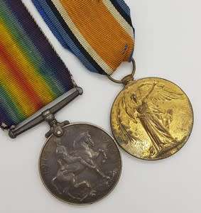 Pair of WWI Victory and War Medals issued to: PTE D. Du T. Loubser 1st SA Inf. BDE 14907 asp