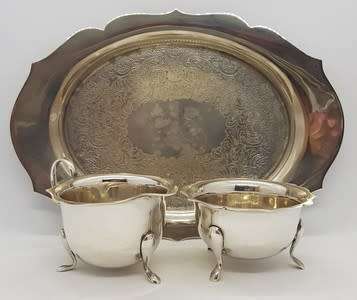 Barker Ellis Milkjug and Sugarbowl on Tray made in England - as per photo
