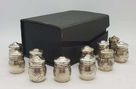 Lot of 11 Miniature EPNS Salt and Pepper Shakers - as per photo