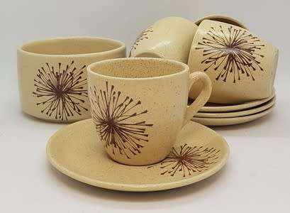 9 Piece Pottery Espresso Set made by Norbel Potteries, Salisbury Rhodesia - as per photo