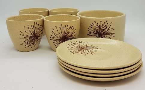 9 Piece Pottery Espresso Set made by Norbel Potteries, Salisbury Rhodesia - as per photo