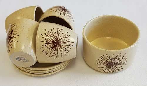 9 Piece Pottery Espresso Set made by Norbel Potteries, Salisbury Rhodesia - as per photo