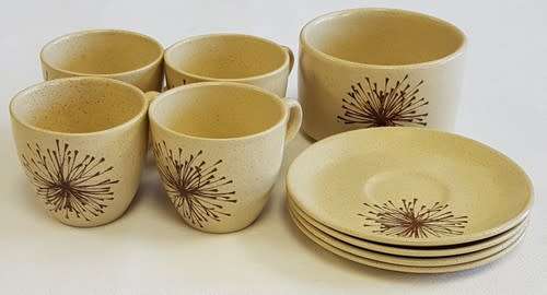 9 Piece Pottery Espresso Set made by Norbel Potteries, Salisbury Rhodesia - as per photo