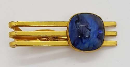 Men`s Gold Tone Tie Pin with Blue Stone - as per photo