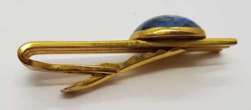 Men`s Gold Tone Tie Pin with Blue Stone - as per photo
